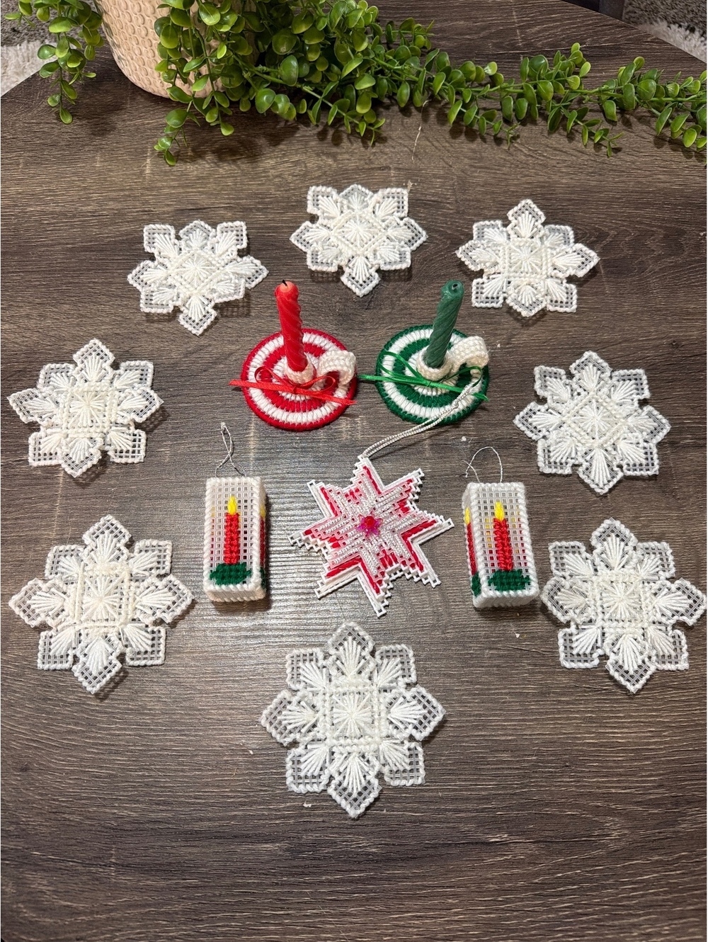 Vintage Plastic Canvas Needlepoint Christmas Ornaments Lot of 13 Finished